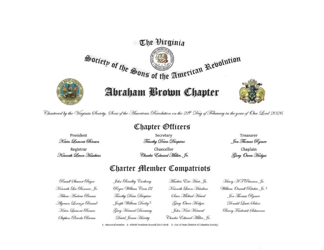 Charter document of Abraham Brown Chapter