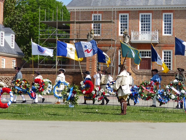 Honor guard parades near Governor's Palace in Colonial Williamsburg