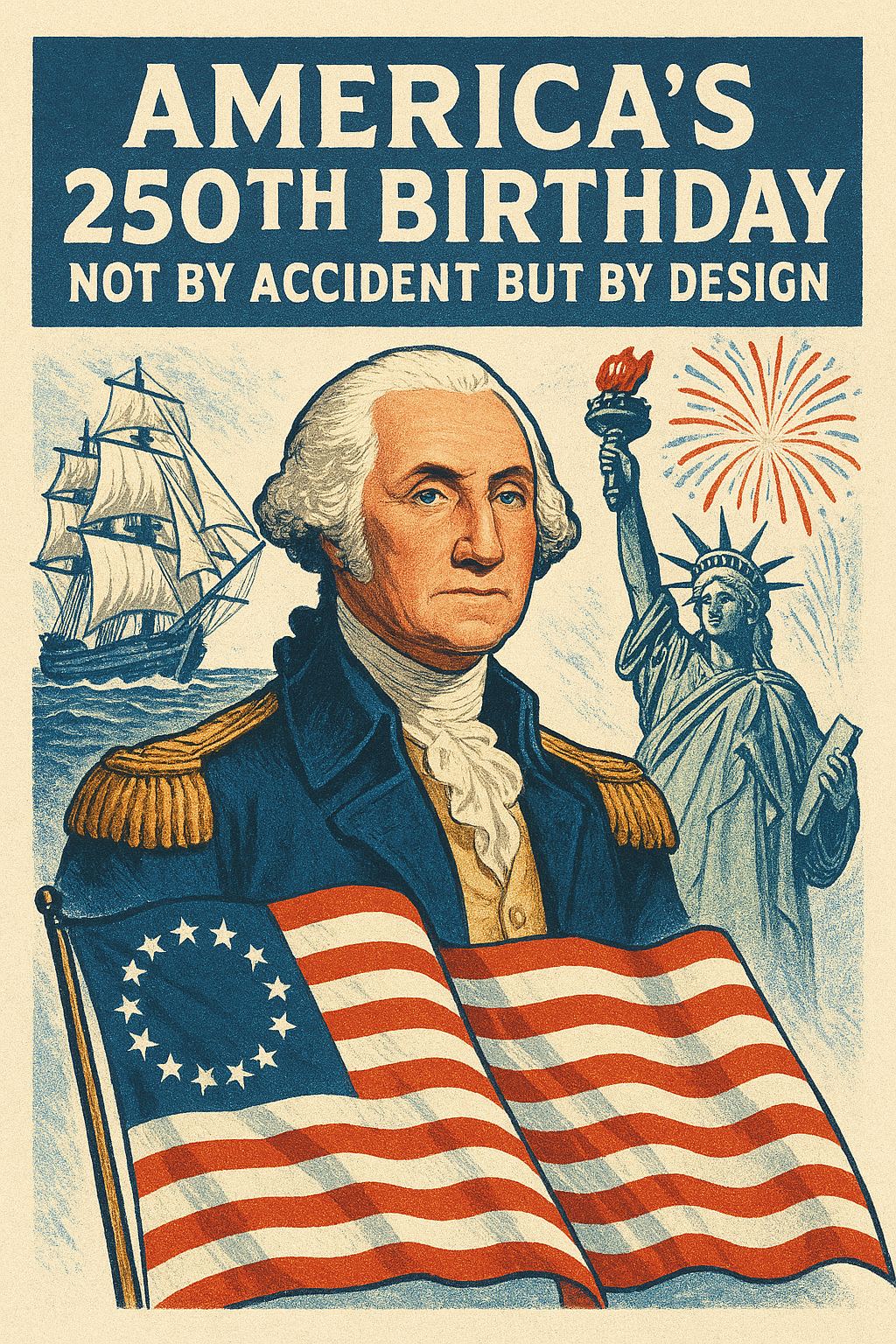 AI image for article with George Wasington and other patriotic emblems