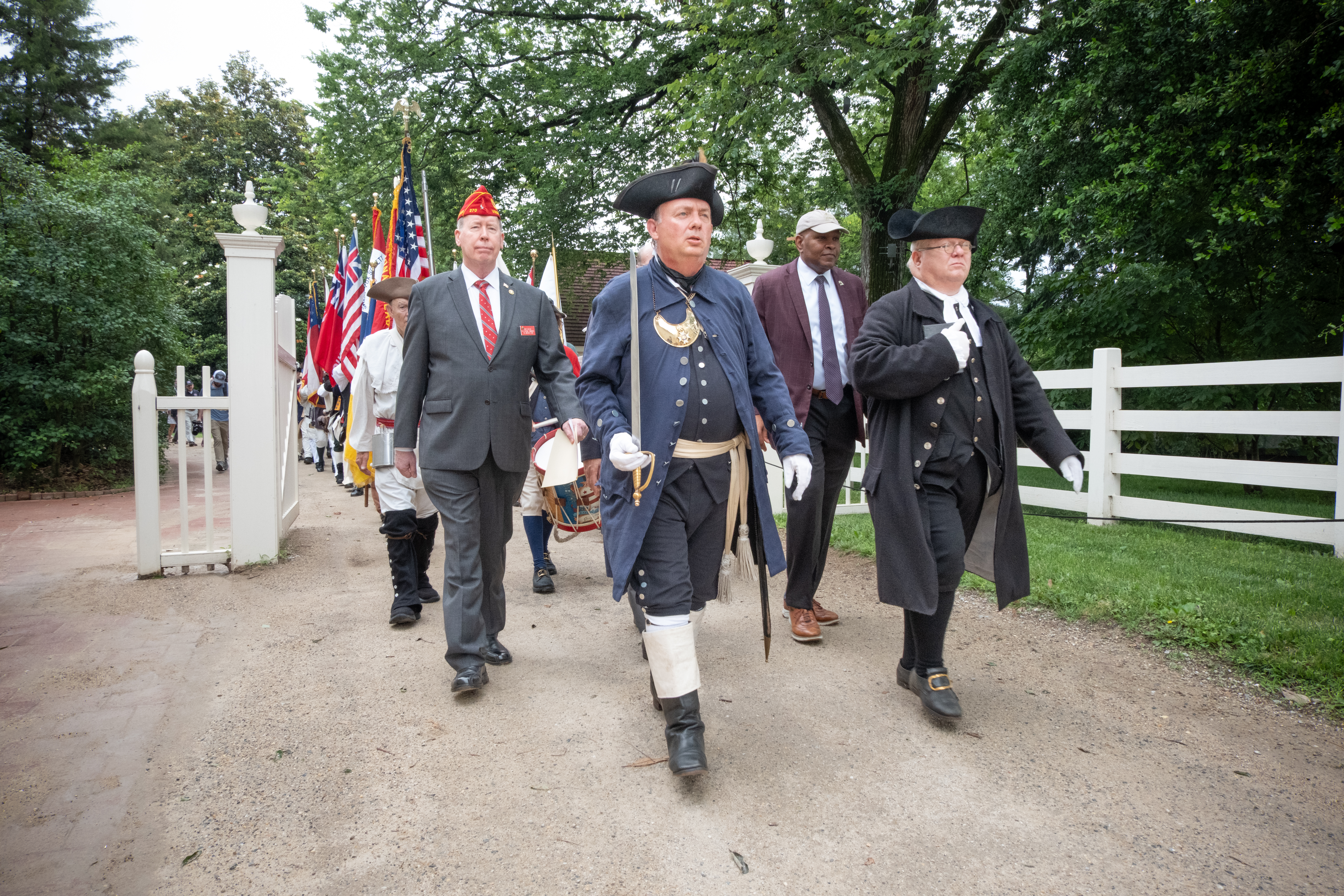 National SAR Color Guard marches to Ceremony at Washington Tomb Grove 