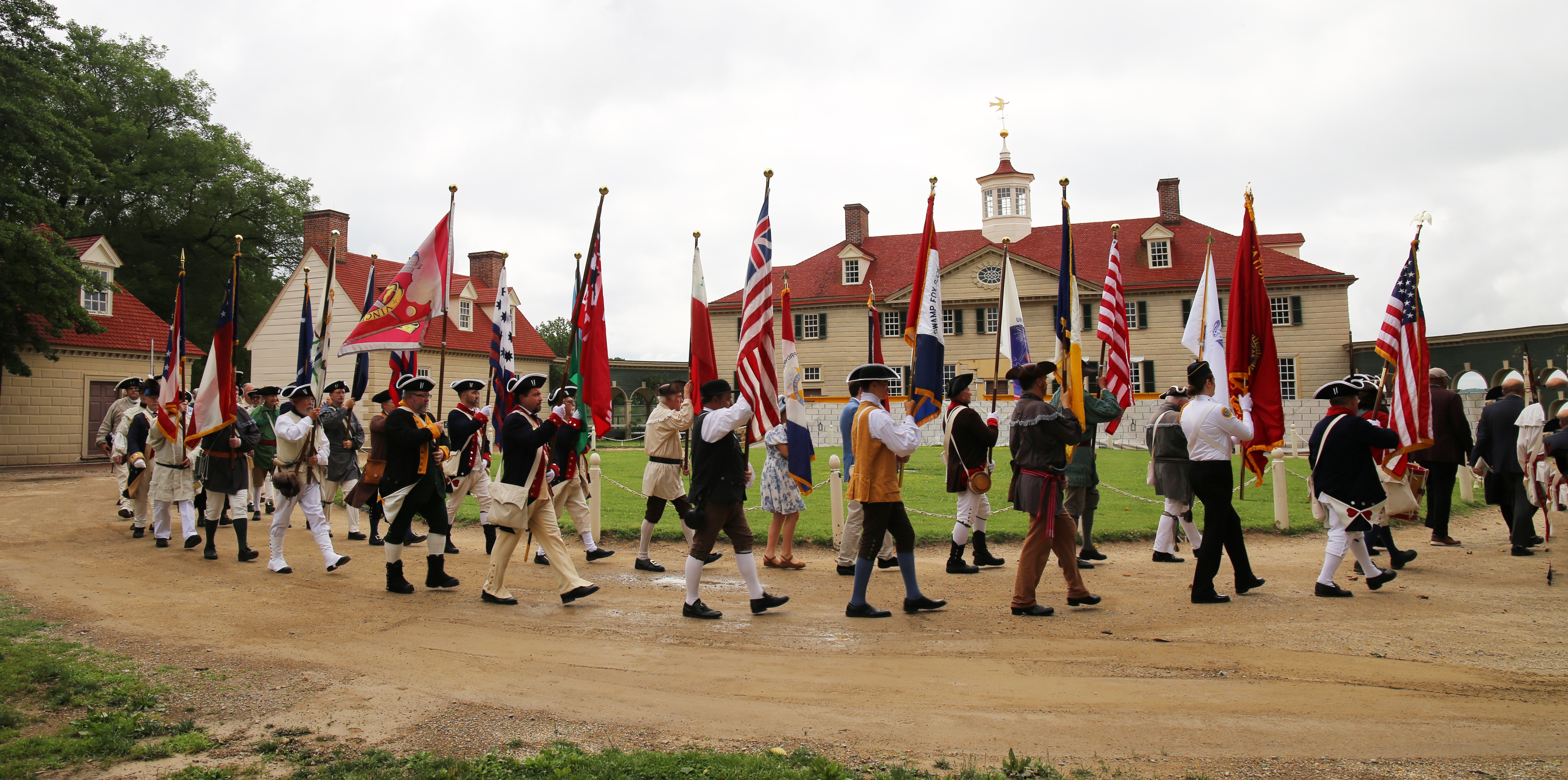 National SAR Color Guard marching to Washington's Tomb for Army 250th Anniversary (Photo courtesy of Thomas Roth III.)